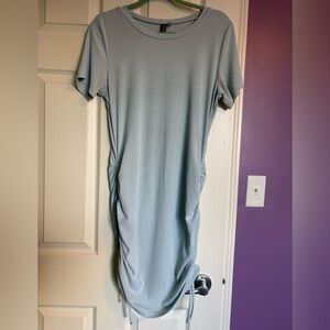 H&M Light Blue Midi Dress with Ruched Sides